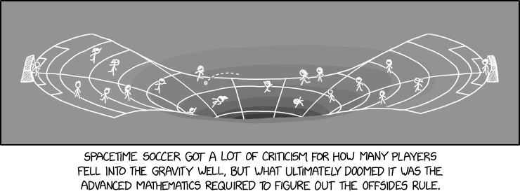 Spacetime Soccer, known outside the United States as '4D Football' is a now-defunct sport. Infamous for referee decisions hinging on inconsistent definitions of simultaneity, it is also known for the disappearance of many top players during... [more]